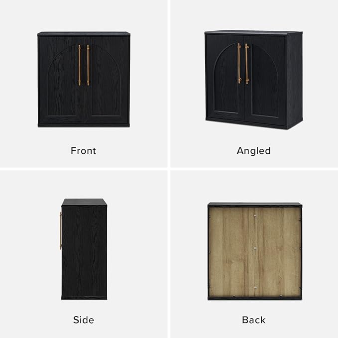 mopio Blake Storage Cabinet, Small Modular Accent Display Sideboard Buffet Cabinet with Storage, Media Console Credenza, for Living Room, Kitchen Coffee Bar Pantry (Black Oak Arched, Single)