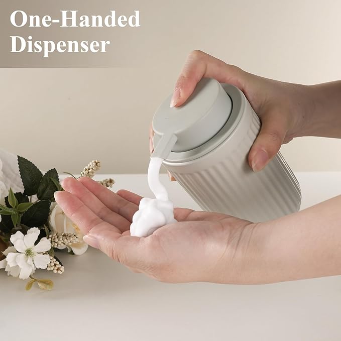 BosilunLife Foaming Soap Dispenser Set - Grey Ceramic Foam Hand Soap Dispenser 12oz with Rust Proof Pump, Easy Pressing, Refillable for Kitchen, Bathroom - 2 Pack