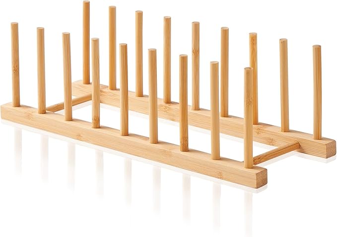 Bamboo Dish Dying Rack - Pot Lid Plate Organizer Holder for Cabinet - Cutting Board Organizer-Plate Rack for Dish, Pot Lid, Bowl, Cup, Cutting Board