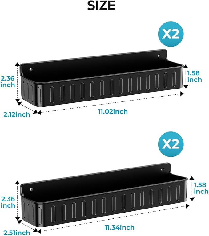 Nieifi Spice Rack Wall Mount, 4 Pack, Black, Screw or Adhesive Installation, Spice Rack Organizer for Your Kitchen Cabinet or Pantry Door