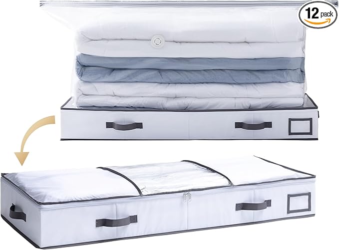 TAILI Under Bed Jumbo Vacuum Seal Storage Bags for Comforters and Blankets, Large Capacity White Foldable Box Save 80% Space, 41" x 17.7" x 6"