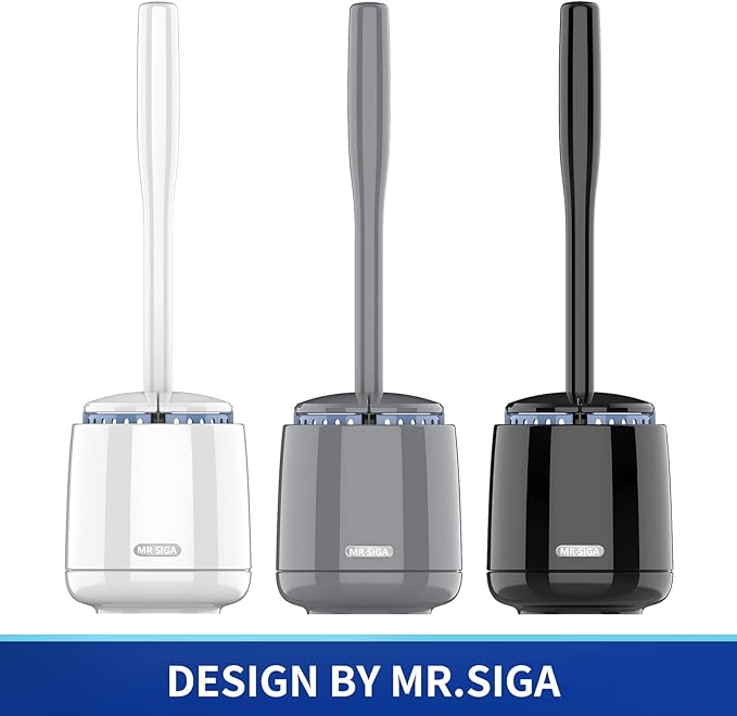 MR.SIGA Toilet Bowl Brush and Holder, Premium Quality, with Solid Handle and Durable Bristles for Bathroom Cleaning, White, 1 Pack