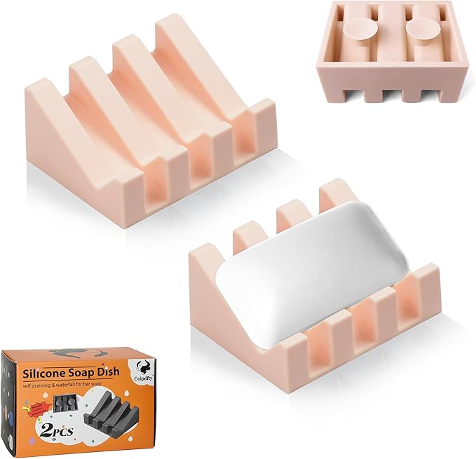 Self Draining Soap Dish,Silicone Suction Cup Soap Holder, Bathroom Soap Dish for Bar Soap,Can Extend Soap Life,Bathroom, Bath Tub, Kitchen Sink Pink - 2 Pack