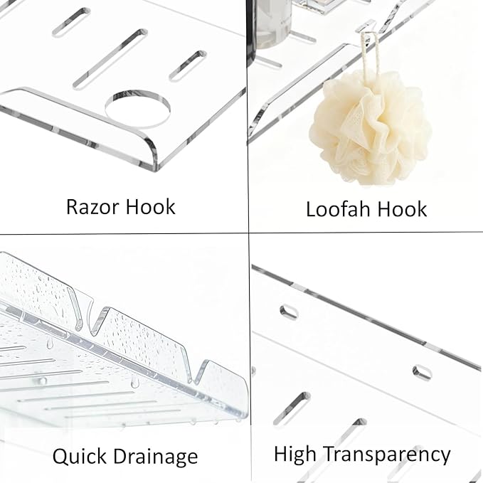 NUTNAPH Acrylic Floating Shelves, 2 Pack, 12 inch, Adhesive Bathroom Shelves, Rental Friendly Wall Shelf No Drill Shelf, Wall Organizer for Perfume, Cosmetics, Skincare, Home Decor