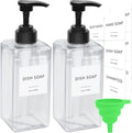 Clear Soap Dispenser with Waterproof Labels, Thickened Plastic Hand Soap Dispenser for Bathroom, Kitchen Dish Washing Liquid Bottles, Shampoo and Conditioner Bottles with Funnel (22oz 2Pack Clear)