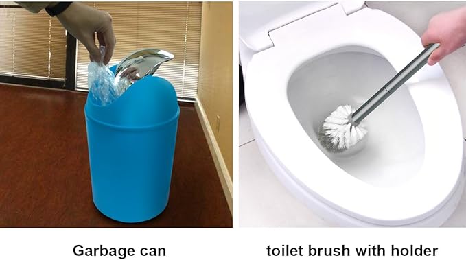 Bathroom Accessories Set, 6-Piece Plastic Gift Set, Toothbrush Holder, Toothbrush Cup, Soap Dispenser, Soap Dish, Toilet Brush Holder, Trash Can (Blue)
