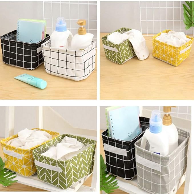 Mini Storage Basket（Pack of 5）- Blend Storage Bins for Makeup, Book, Baby Toy,8x6x5.5 inch Home Decor Canvas Organizers Bag 8x6.3x5.1 inch