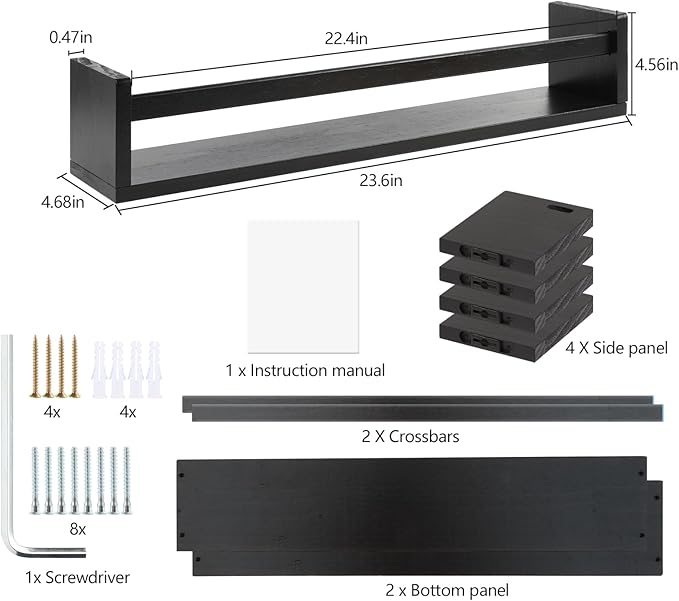 Gneric Floating Shelves for Wall, Black Nursery Book Shelves 2 Pack, 23.6 inch Kids Bookshelf, Wall Shelves for Living Room Bedroom Decor,Kitchen Spice Rack,Bathroom Storage Rack