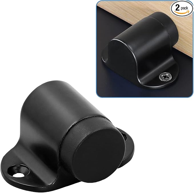 2pcs Floor Mount Door Stop, Matte Black Door Stoppers Heavy Duty Doorstop with Rubber Bumper & Stainless Steel Screws