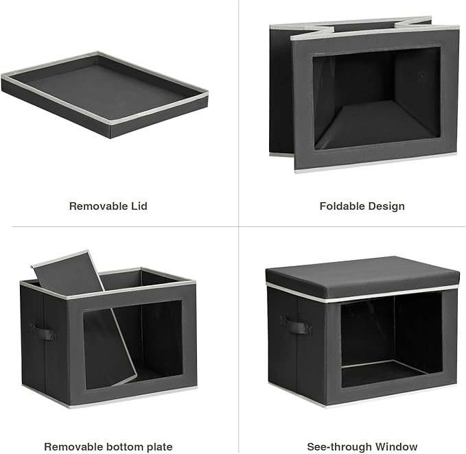 Stackable Storage Bins with Lids - Large Decorative Basket with Lids, Fabric Foldable Closet Organizer Bins, Shelf Organizer for Living Room, Dorm, 5 Pack, Dark Grey