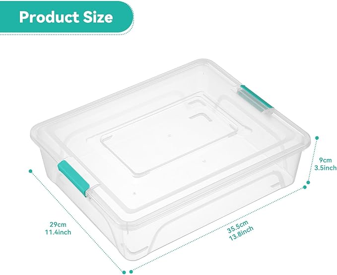 novelinks Clear Stackable Storage Bins with lid Storage Boxes Durable Plastic Organizer Containers for Home Office, Kitchen, Craft Supplies (10 Quart 4 Pack Green)