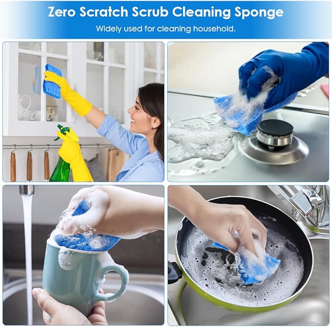 8 PCS Dish Sponges Kitchen, Premium Blue Dish Washing Kitchen Sponge, Compressed Cleaning Sponges for Cleaning Kitchen and Bathroom, Non Scratch Scrub Sponge, Cleans Quickly and Well