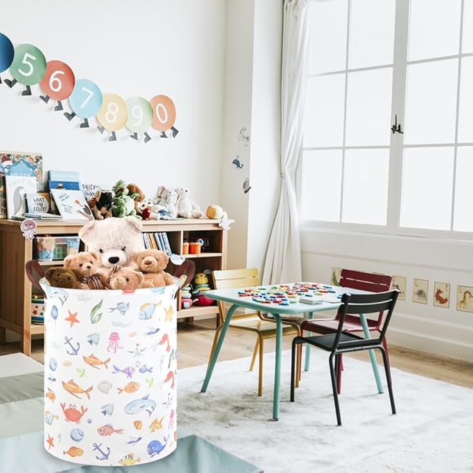 Marine animal kids waterproof foldable laundry basket,Fish Hamper,Nursery Hamper,Baby Storage Baskets for boy Room,Gift Baskets,Home Organizer,Nursery Decor(Fishes)