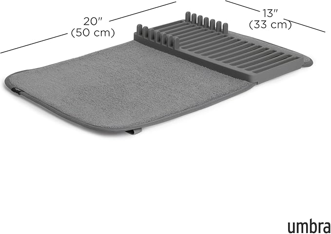 Umbra UDRY Rack and Microfiber Dish Drying Mat-Space-Saving Lightweight Design Folds Up for Easy Storage, Mini, Charcoal
