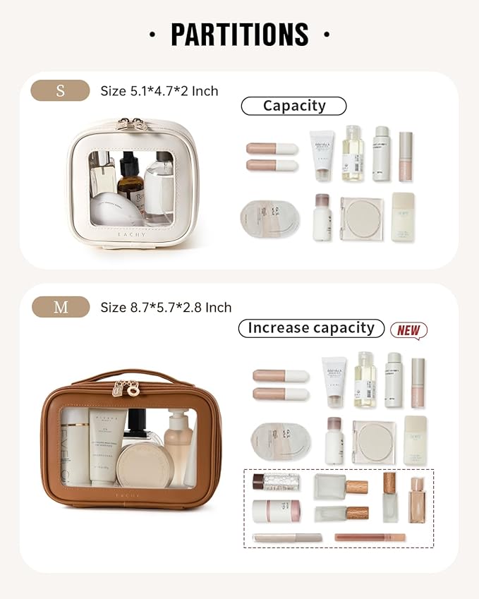 EACHY Clear Makeup Bag Cosmetic Organizer, Waterproof Travel Cosmetic Case with Zipper for Women, Transparent Toiletry and Skincare Pouch, Portable Car or Purse Bag for Travel Essentials