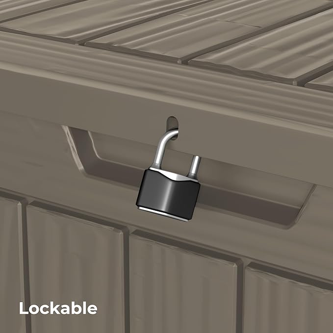 Outdoor Storage Box Waterproof, 35 Gallon Lockable Resin Deck Box Small, Patio Storage Bin for Pool Accessories Cushion Furniture, Garden Tools, UV-Resistant Outside Delivery Grey