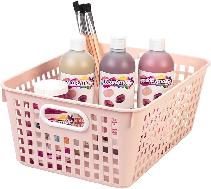 Really Good Stuff Large Plastic Storage Baskets with Handles, 13.75" x 9.75" x 5", Boho Group Colors, for Books & Supplies, Organize Classroom & Home