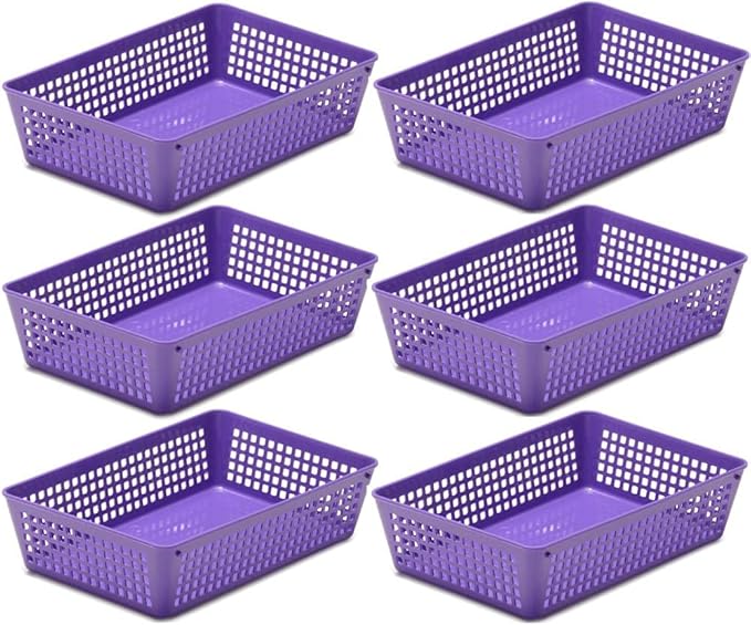 YBM Home 6-Pack Plastic Storage Baskets Bins for Home Junk Drawer, Shelves, and Office Organization, Functional Trays/Containers Great for Kitchen Pantry, Cabinets, Bedrooms, and Bathrooms, Purple