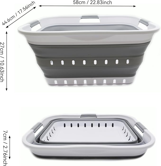 SAMMART 42L (11 gallon) Collapsible Plastic Laundry Basket - Foldable Pop Up Storage Container/Organizer - Portable Basket - Space Saving Hamper/Basket (2, White/Grey)