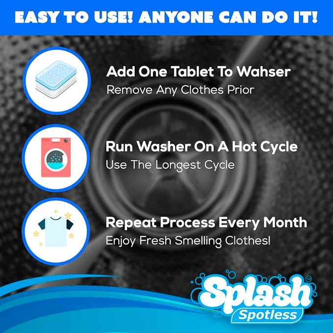 Splash Spotless Washing Machine Cleaner for HE Front Load & Top Load Washers, 1 Count (Pack of 1)