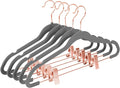 MIZGI Premium Velvet Pants Hangers with Clips (Pack of 20) Slim Skirt Hangers- Non Slip Felt Outfit Dress Hangers Gray - Copper/Rose Gold Hooks,Space Saving Shirt Clothes Hangers