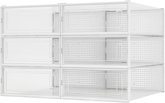 PARANTA 6-Piece Boot and Shoe Storage Box, Stackable Clear Plastic Shoe Box, Space-Saving Shoe Organizer for Boots, Sneakers, and High Heels, Clear