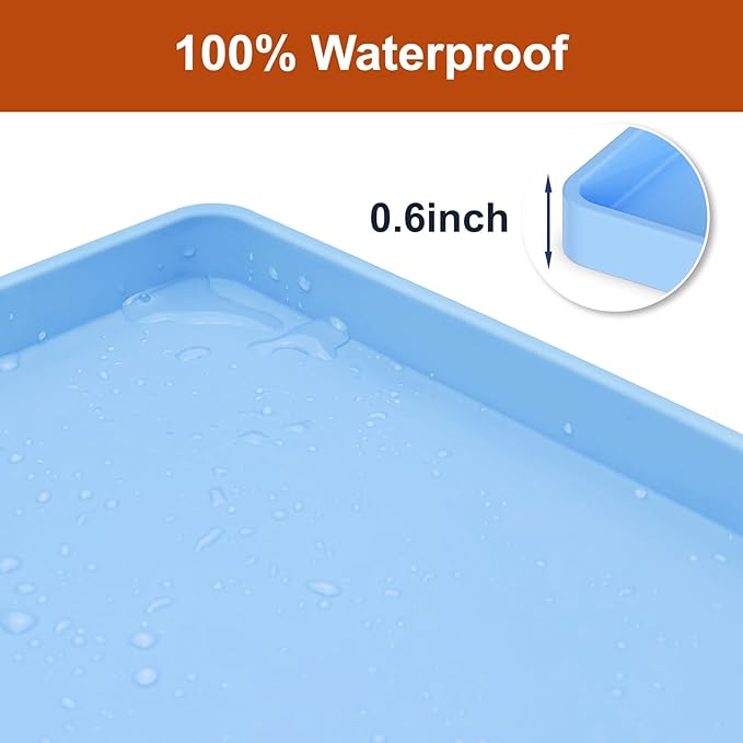 Extra Thick Silicone Mat Waterproof with Raised Edge 34" x 22", Under Sink Mat for Kitchen & Bathroom, Kitchen Cabinet Liner, Multi-Purpose for Storage & Protection, Blue