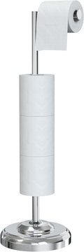 WZKALY Freestanding Toilet Paper Holder Stand with Storage – Holds 4 Extra Rolls – Chrome Toilet Paper Holder for Bathroom – Sturdy Base, Classic Retro Style, Space-Saving Bathroom Storage Organizer