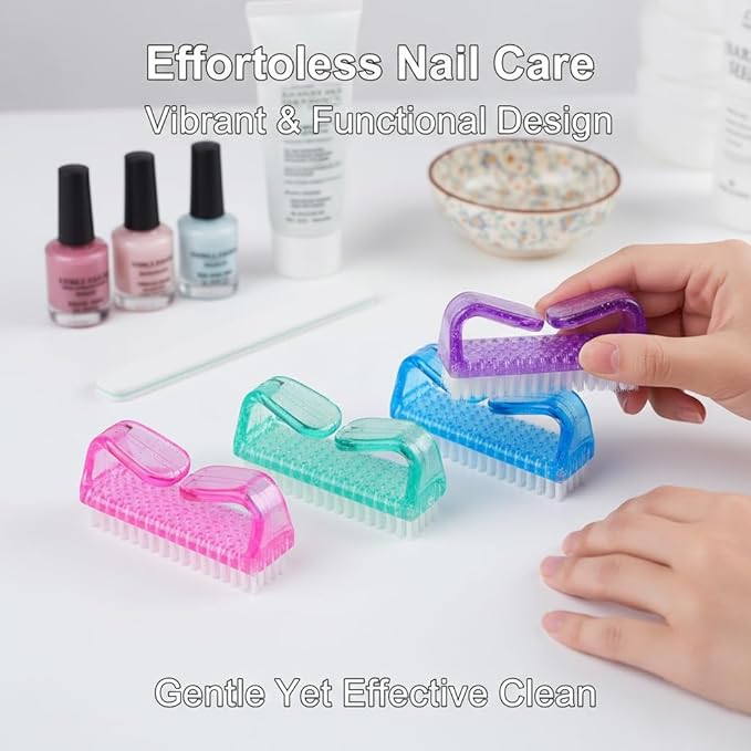 3Pcs Different Kinds of Fingernail brush with Plastic Handle Nail brush for cleaning Fingernails - Easy to use Nail Scrub brush - Nail Cleaner Nail brushes for Hands Feet(pink)