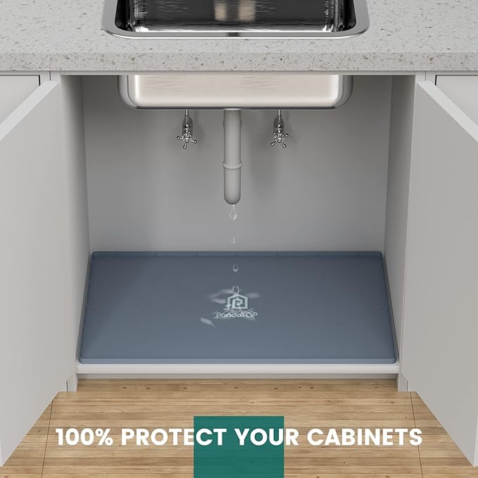 Under Sink Mat, 34" x 19" Silicone Kitchen Cabinet Tray, Waterproof & Flexible Under Sink Liner for Kitchen Bathroom and Laundry Room