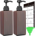 Amber Soap Dispenser with Waterproof Labels, Thickened Plastic Hand Soap Dispenser for Bathroom, Kitchen Dish Washing Liquid Bottles, Shampoo and Conditioner Bottles with Funnel (16oz 2Pack Amber)