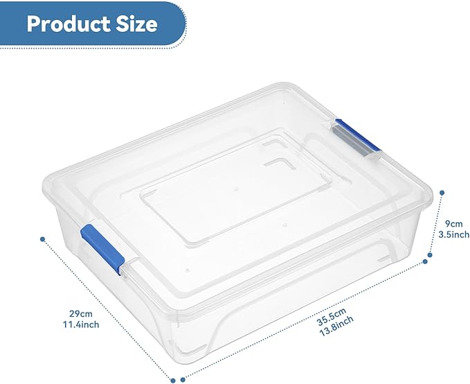 novelinks Clear Stackable Storage Bins with lid Storage Boxes Durable Plastic Organizer Containers for Home Office, Kitchen, Craft Supplies (10 Quart 4 Pack Blue)