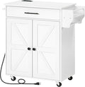 HOOBRO Kitchen Island with Power Outlet, Kitchen Storage Island with Large Worktop, Spice Rack and Drawer, Rolling Kitchen Island Cart on Wheels, for Kitchen and Dining Room, White WT88UZD01