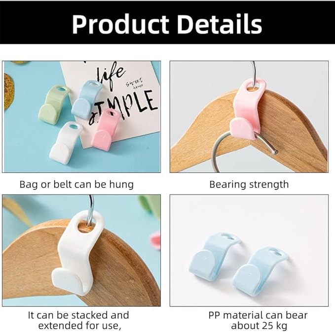Meafeng 4 Color Hangers Hooks 100pcs Closet Organizer Space-Saving Stackable Hangers for Closet