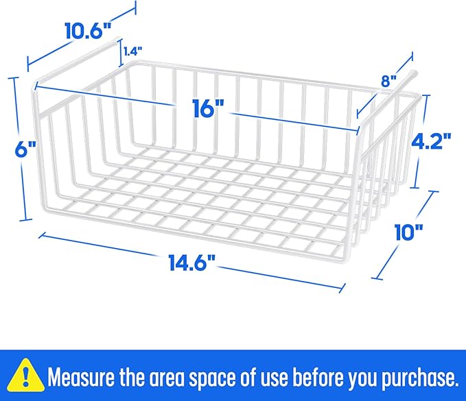 SUFAUY 6-Pack Under Shelf Basket Storage, Wire Shelves for Storage and Organization, Under Cabinet Paper Plate Dispenser Organizer Holds up to 22lbs for Pantry Closet, 10.6“d x 16" w, White