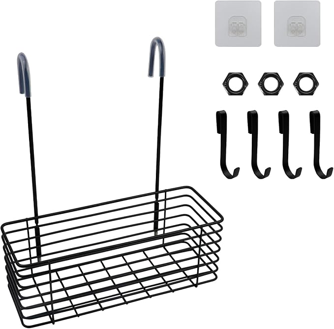 Antrader Hanging Shower Rack,Shower Caddy Hanging,Hung on the Faucet or the Door,the Back Hook Can be Rotated,No Drilling,304 Stainless Steel,Single Layer Shelf-Black