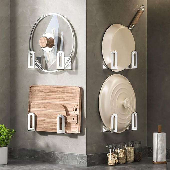 Self Adhesive Stainless Steel Pan Cover Racks ,Pantry Organization Rack, Cutting Board Storage , Pot Lid Holder