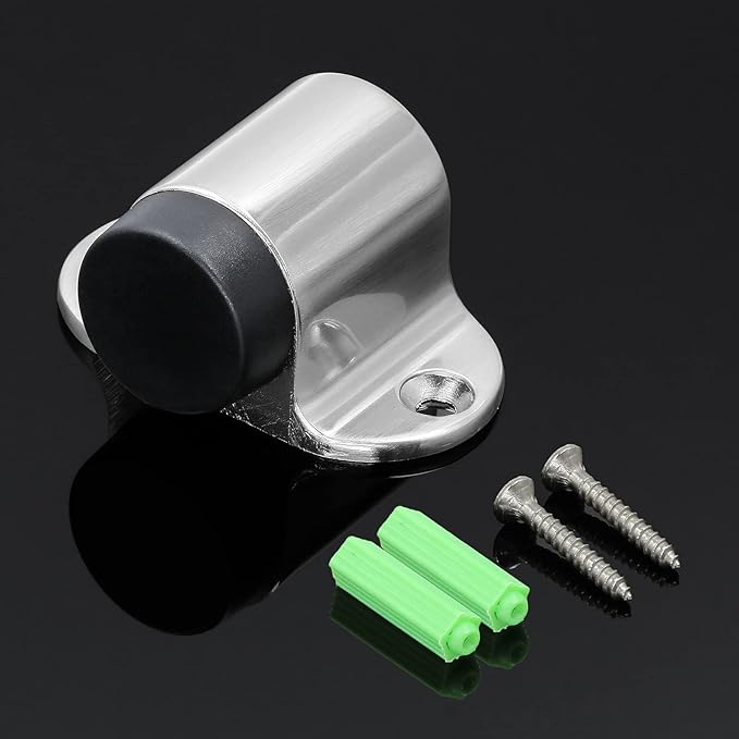 Floor Mount Door Stopper, Heavy Duty Door Stop Brushed Nickel Doorstop with Rubber Bumper & Stainless Steel Screws, 1.06 Inch Height