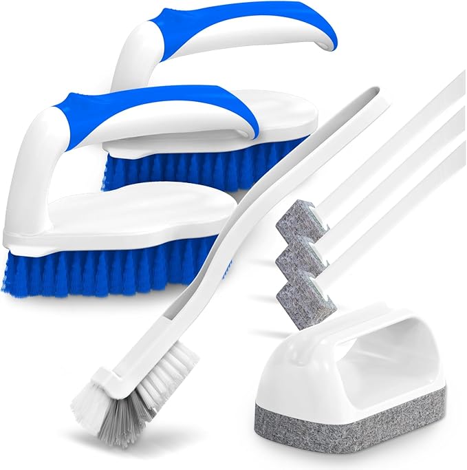 Holikme 7 Pack Deep Cleaning Brush Set, Scrub Brush, Grout Brush, Pool Brush, Scrub Pads with Scraper Tip Scouring Pads, for Pool Walls, Bathroom, Floor, Tub, Shower and Kitchen Surface (Blue)