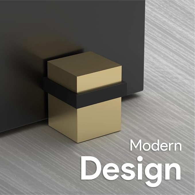 Mega Handles Square Floor Door Stopper, Quickly Installed Wall Protector Stopper, Wall Protectors from Door Knobs, Floor Door Stop with Mounting Hardware Included - Satin Brass - 1.5 Inch