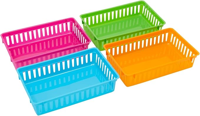 Bright Creations 8-Pack Plastic Bins - 10.25 x 6.5 x 2.3 In, Multicolor Classroom Bins - Storage Baskets for Organizing Shelves, Arts & Crafts, Toys