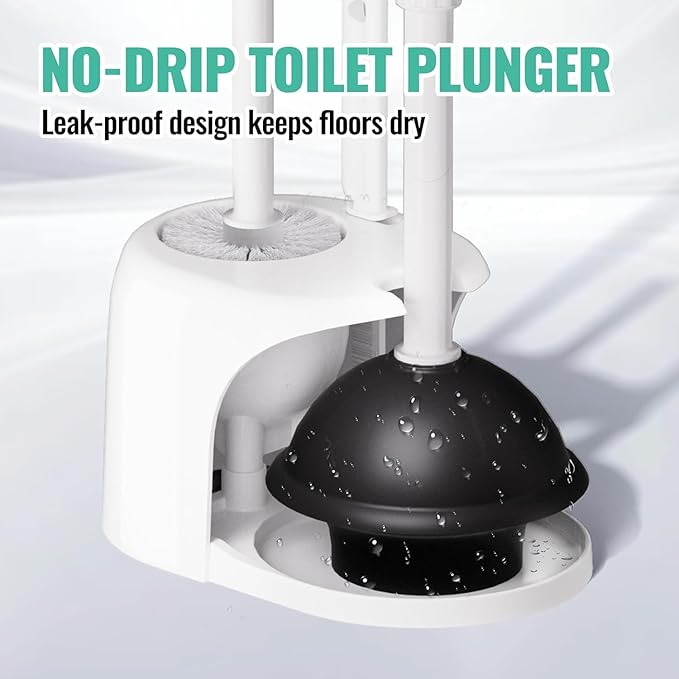 2PACK 4 in 1 Toilet Brush and Plunger Set with Crevice Cleaning Brush, Toilet Plunger and Brush Set with Extra Long Handle, Plungers for Bathroom Accessories, Toilet Plunger with Holder, White