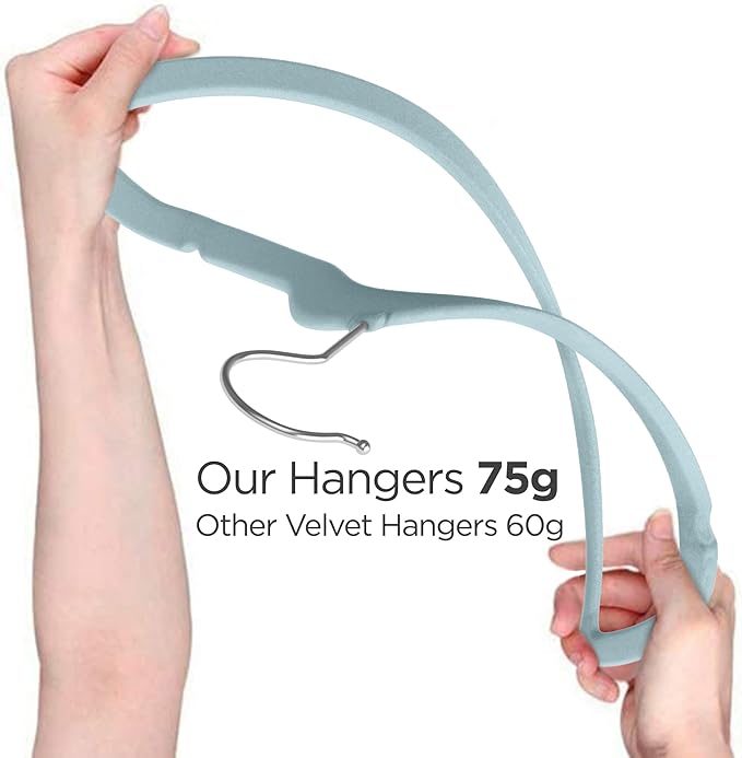 50 Premium Kids Velvet Hangers - 14" Non-Slip Ultra Slim Space-Saving Clothes Hangers with 360° Swivel Hook - Strong & Durable Hangers for Children & Preteens Wardrobe - Blue