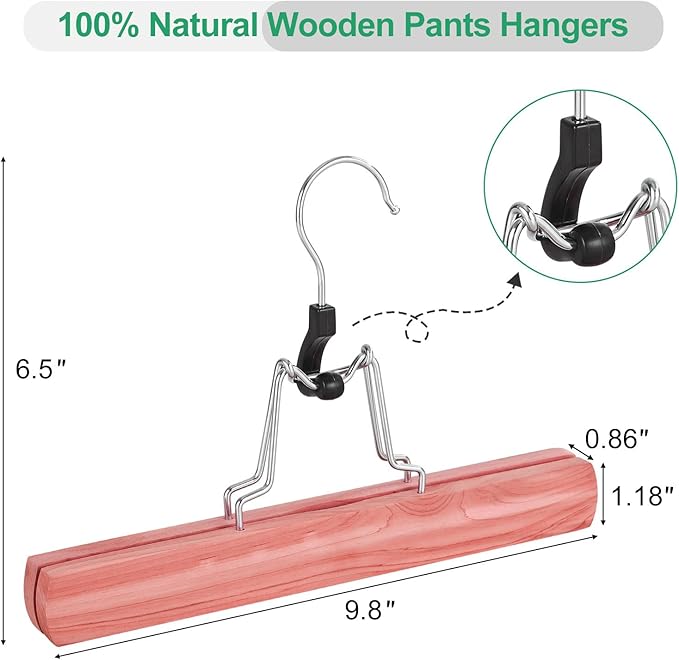 TOPIA HANGER 12 Pack Cedar Pants Hangers, Hair Extension Hangers Non Slip Skirt Hanger Wood Clamp with Velvet Padded 360° Swivel Hook for Jeans, Skirts, Trousers, Wigs CT67C
