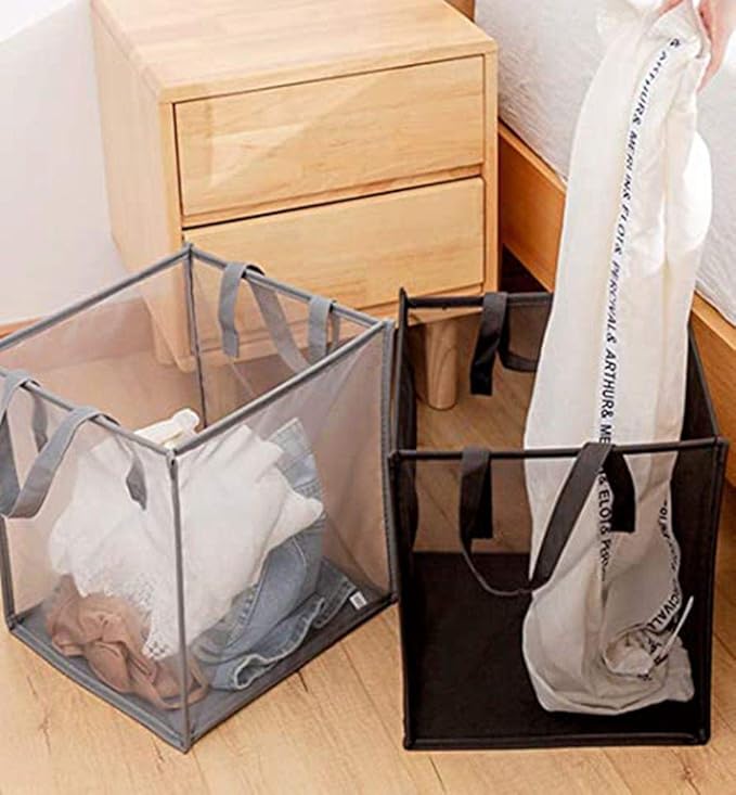 Pop Up Laundry Baskets - Mesh Collapsible Laundry Hampers Storage with Handle - Foldable for Washing Storage, Great for The Kids Room, College Dorm, Travel Organizer (Black)