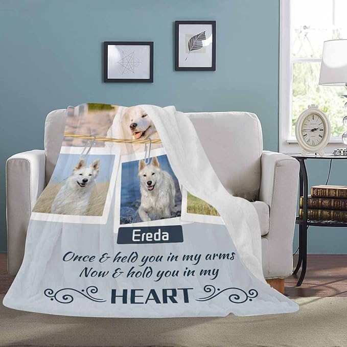 Dog Memorial Gifts -Personalized Pet Memorial Gift - Custom Dog or Cat Loss Sympathy Blankets - Custom Dogs Photos and Name Throw Blankets - Pets Passing Away Remembrance for Animal Lovers Owners