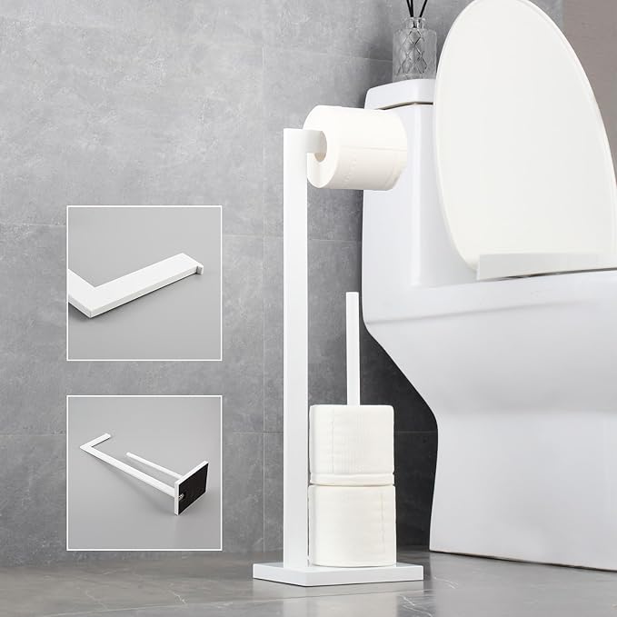 GERZWY SUS 304 Stainless Steel Toilet Paper Stand with Reserve, Free Standing Toilet Paper Holder, White