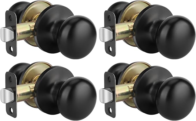 Goldenwarm Black Closet Door Knobs, Passage Door Knobs, Matte Black Door knob Without Lock for Hallway, Closet(4 Pack)