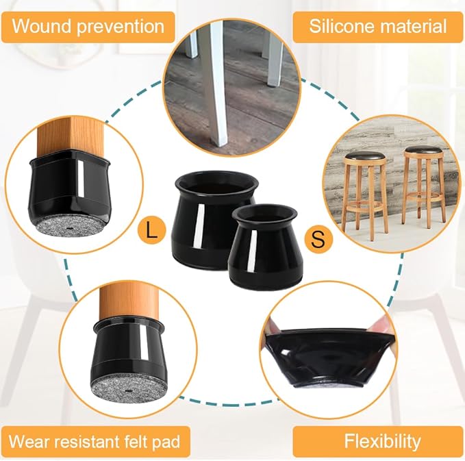 32 Pcs Chair Leg Floor Protectors - Silicone Felt Pads, Scratch-Proof & Noise-Free, Easy Smooth Moving, Small Size (Fits Round Chair Legs: 5/16" to 1-5/16" Diameter)