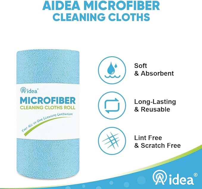 AIDEA Microfiber Cleaning Cloth, Shop Towels 330 Sheets 6 Roll, Microfiber Towels for Cars, Blue Shop Rags Washable, Cleaning Rags Reusable Paper Towels for Automotive, Workshops, House,11×9"